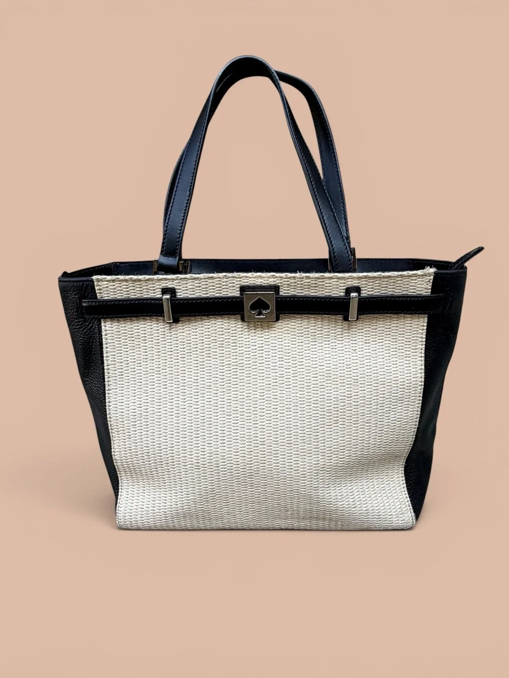 Kate Spade Leo Houston Street Two Tone Leather/Woven Straw Shoulder/Tote Bag EUC